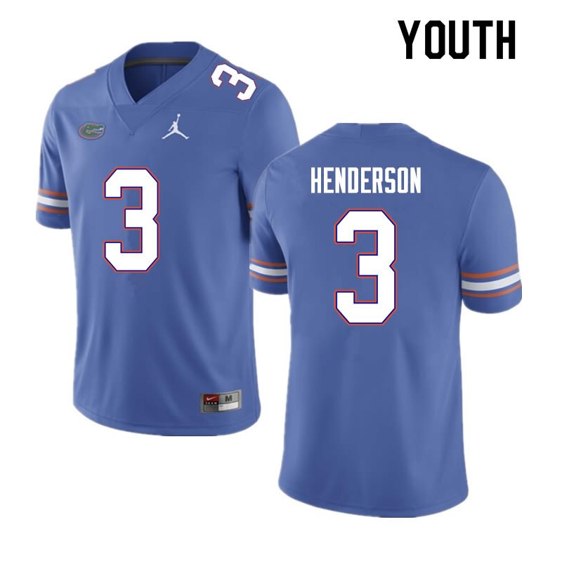 NCAA Florida Gators Xzavier Henderson Youth #3 Nike Blue Stitched Authentic College Football Jersey QZP3464JB